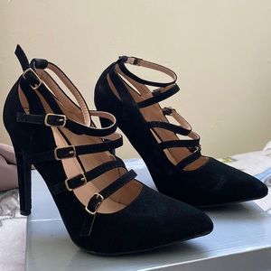Black strapped heels